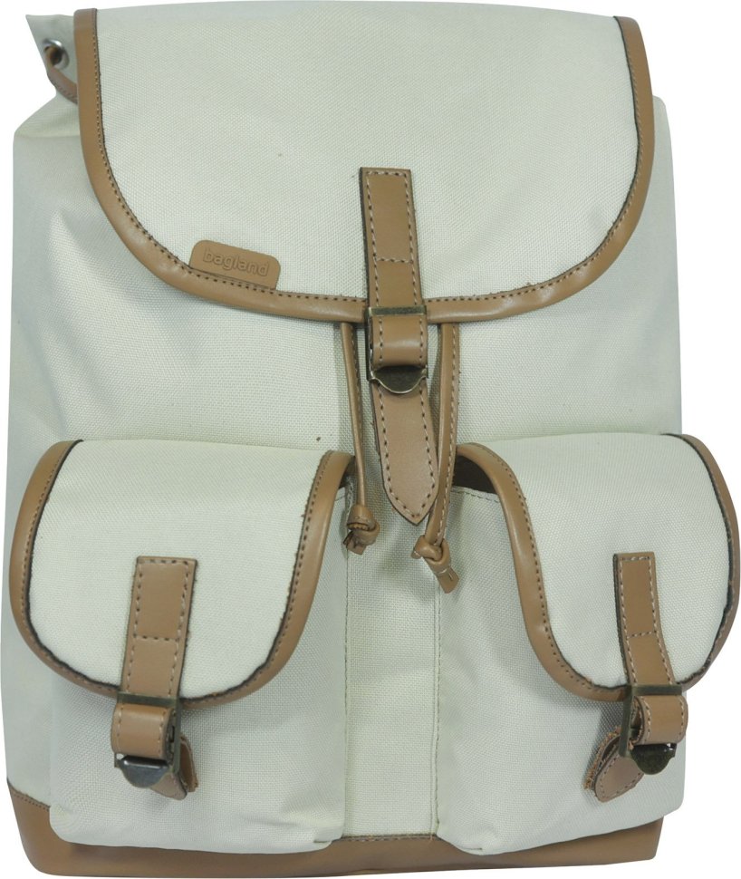 Женский стильный рюкзак бежевого цвета из текстиля с фиксацией на клапан Bagland (55746)
