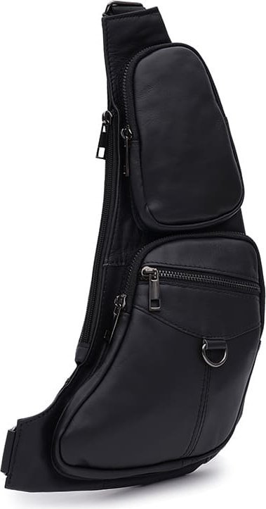 Мужской кожаный черный рюкзак-слинг через плечо Keizer (56046)