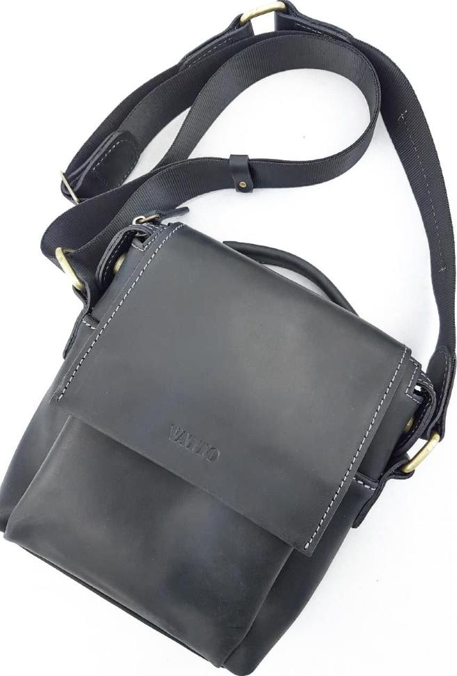 Кожаная мужская сумка планшет черного цвета с ручкой VATTO (11788)