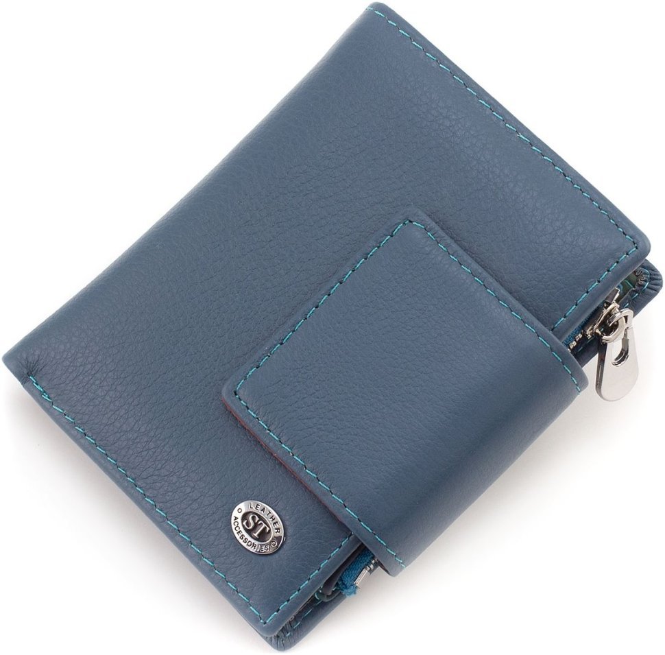 Синий женский кошелек из натуральной кожи с хлястиком на магните ST Leather 1767246