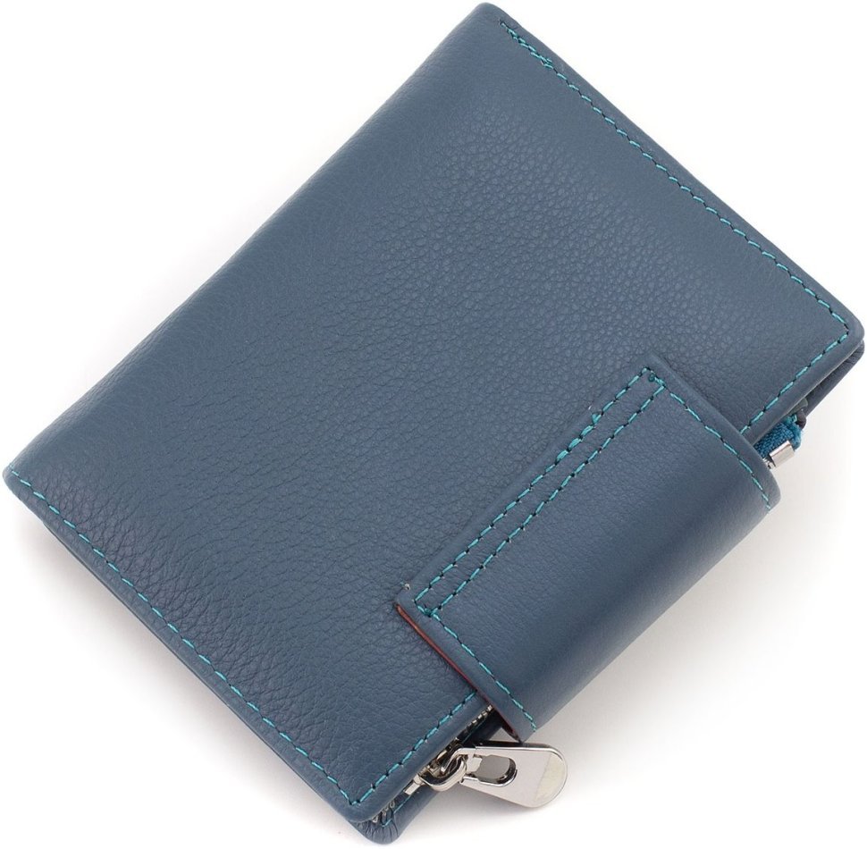 Синий женский кошелек из натуральной кожи с хлястиком на магните ST Leather 1767246