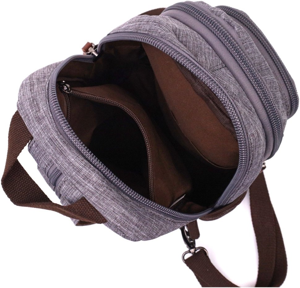 Серый мужской слинг-рюкзак из плотного текстиля на молнии Vintage 2422149