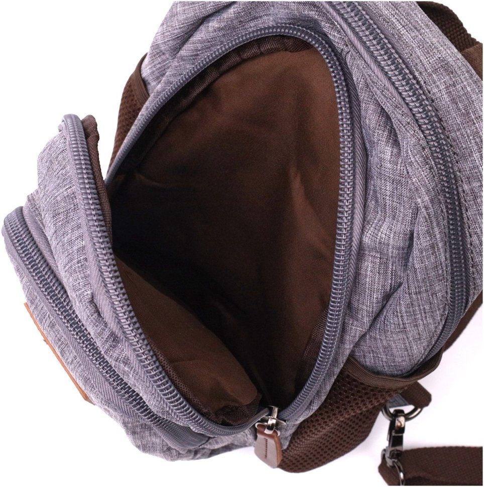 Серый мужской слинг-рюкзак из плотного текстиля на молнии Vintage 2422149