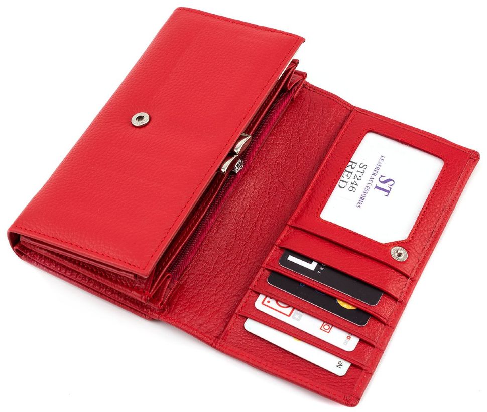 Красный кожаный кошелек с фиксацией на кнопку ST Leather (16669)