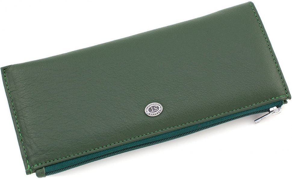 Тонкий кошелек из натуральной кожи темно-зеленого цвета ST Leather (15376)