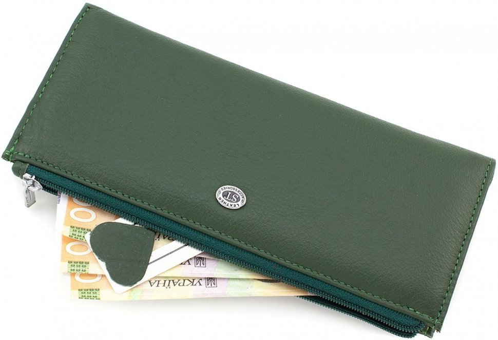 Тонкий кошелек из натуральной кожи темно-зеленого цвета ST Leather (15376)