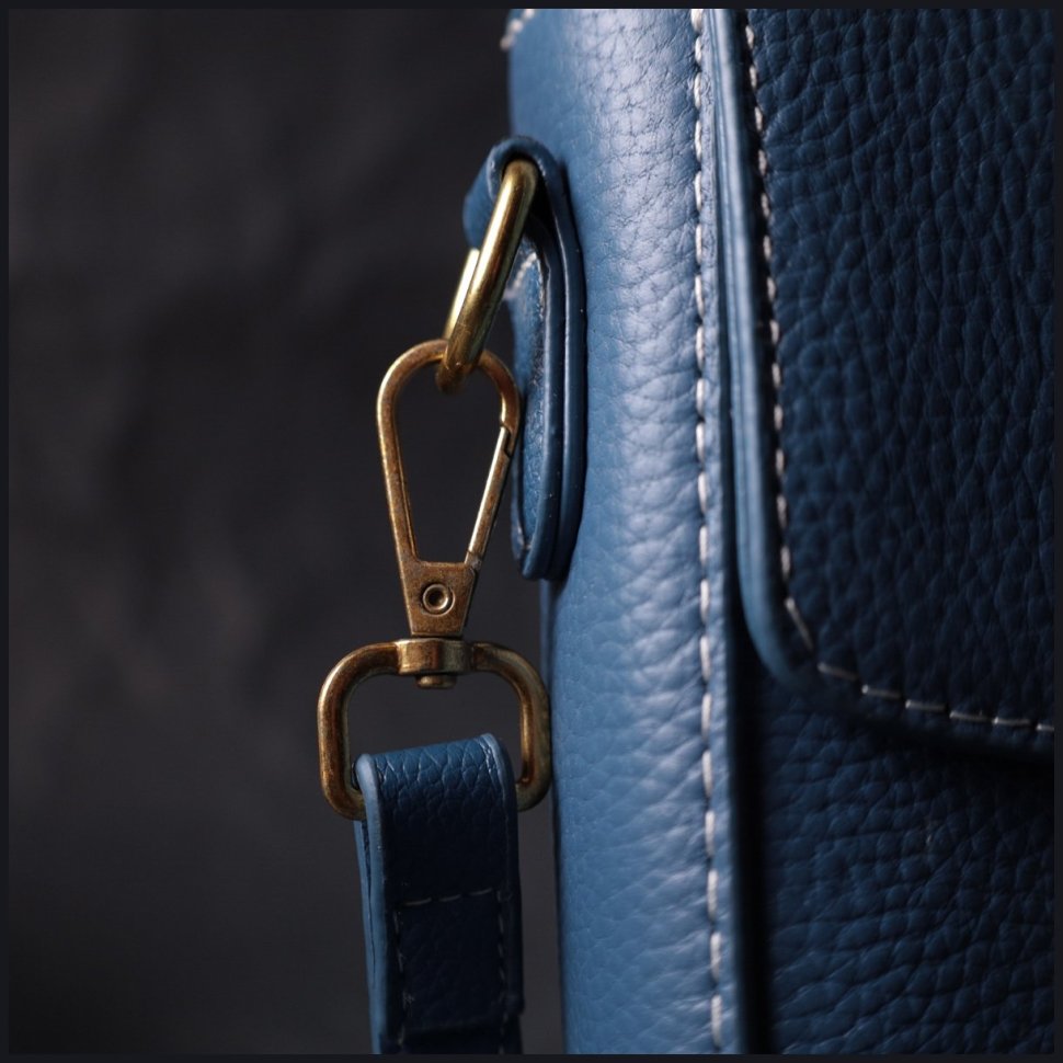 Синяя вертикальная женская сумка из натуральной кожи с плечевым ремешком Vintage 2422310