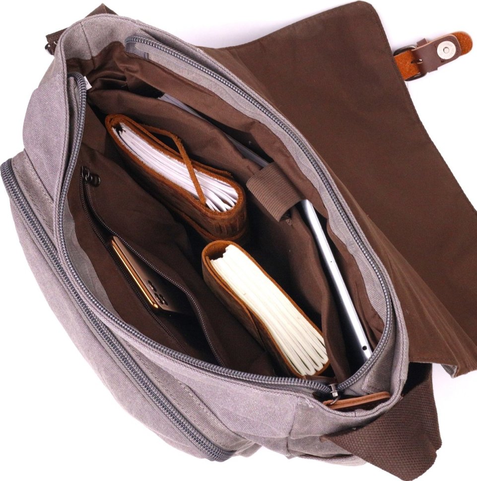 Серая горизонтальная мужская сумка для ноутбука из текстиля Vintage (2421241)