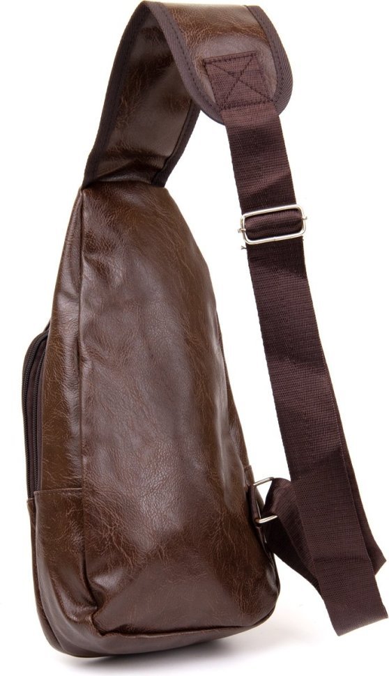 Темно-коричнева чоловіча сумка-рюкзак через плече на два відділення шкірозамінника Vintage (20560)
