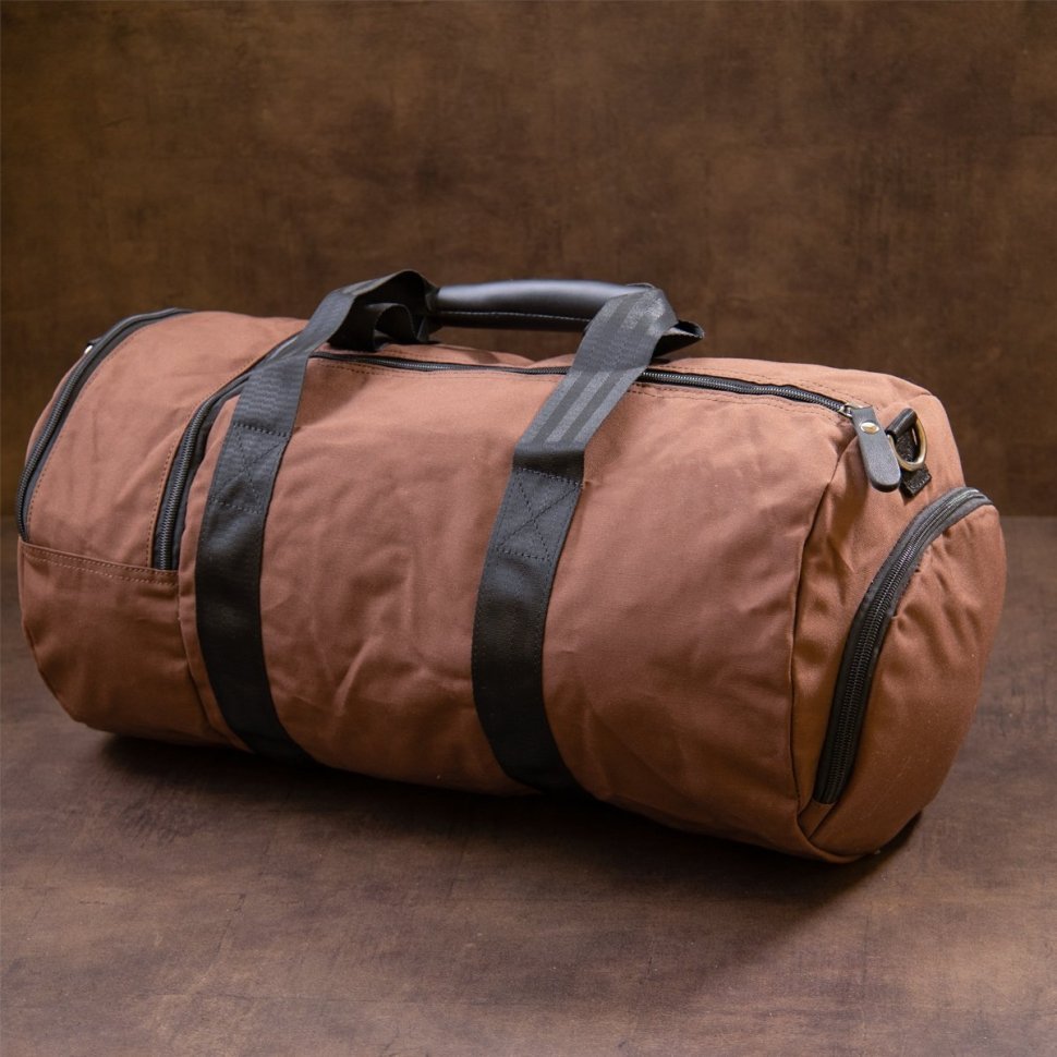 Вместительная спортивная сумка из плотного текстиля в коричневом цвете Vintage (20643)