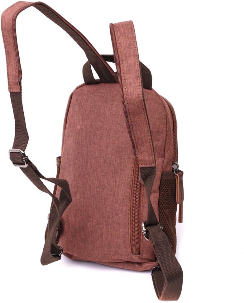 Коричневый мужской слинг-рюкзак из полиэстера на молнии Vintage 2422150