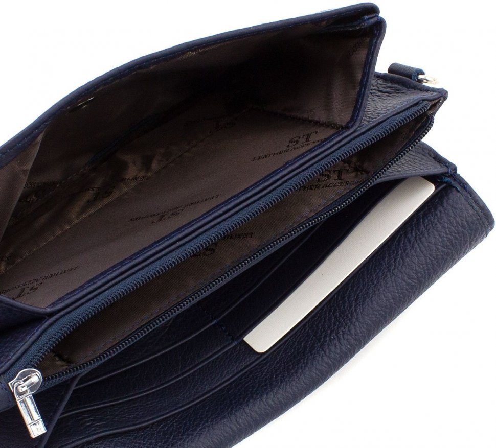 Крупный темно-синий кошелек-клатч из натуральной кожи ST Leather (14031)