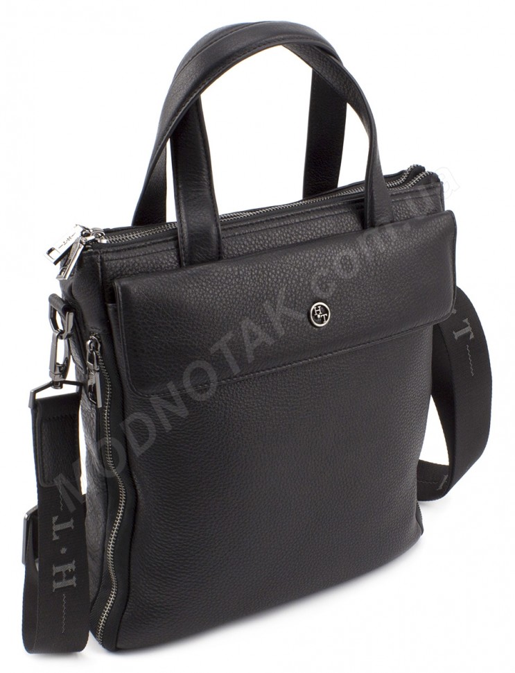 Кожаная вертикальная наплечная мужская сумка с ручками под А4 H.T Leather (10325)