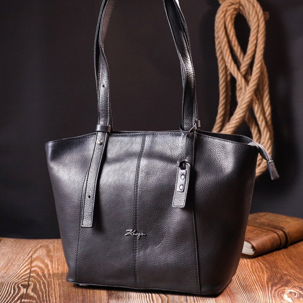 Классическая женская сумка среднего размера из черной кожи KARYA (2420834)