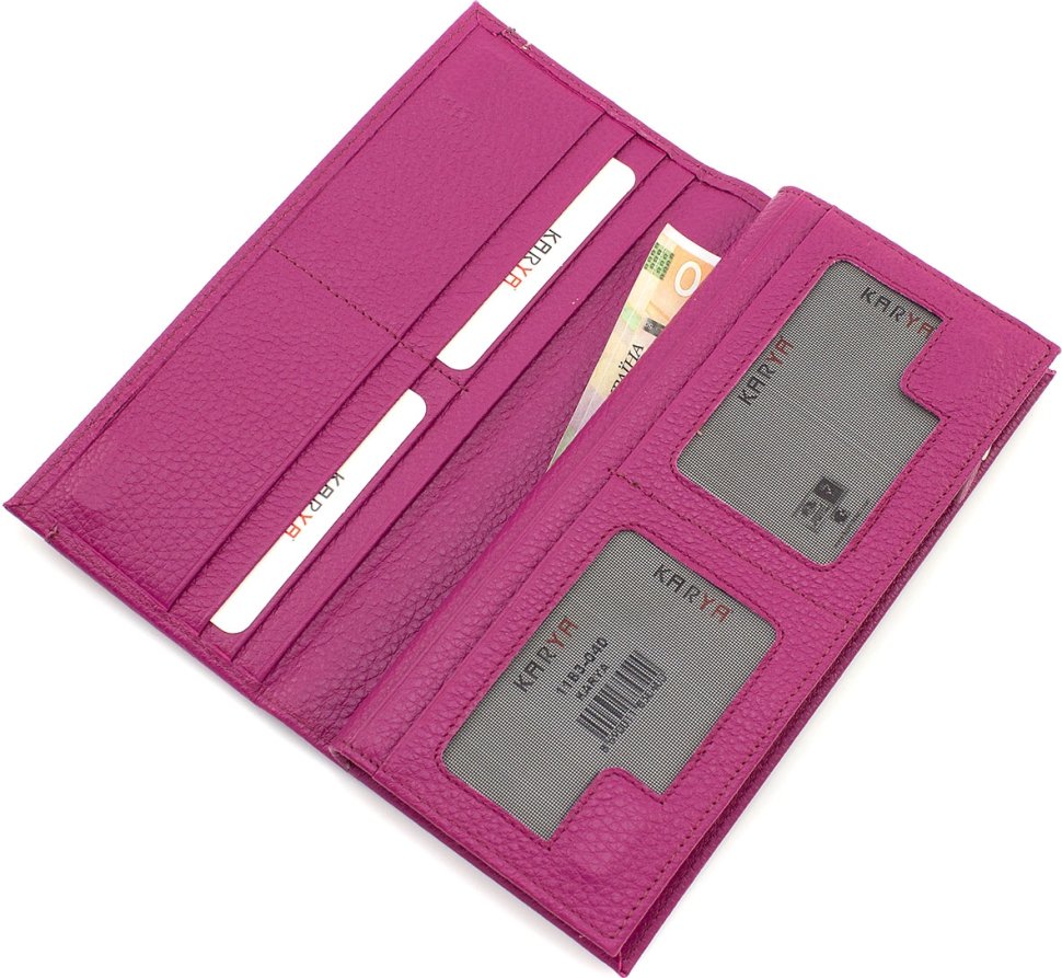 Яркий розовый кошелек большого размера на два отсвека KARYA (21056)