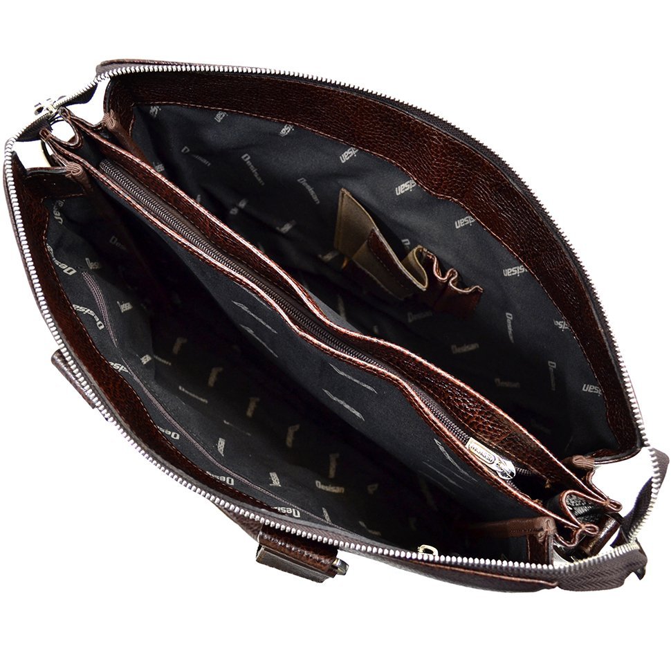 Горизонтальная кожаная сумка с ручками в коричневом цвете - DESISAN (11583)