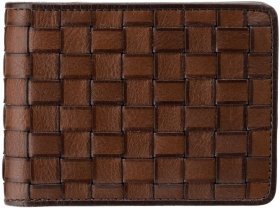 Мужское портмоне из плетеной кожи коричневого цвета без монетницы Visconti Rham 69248