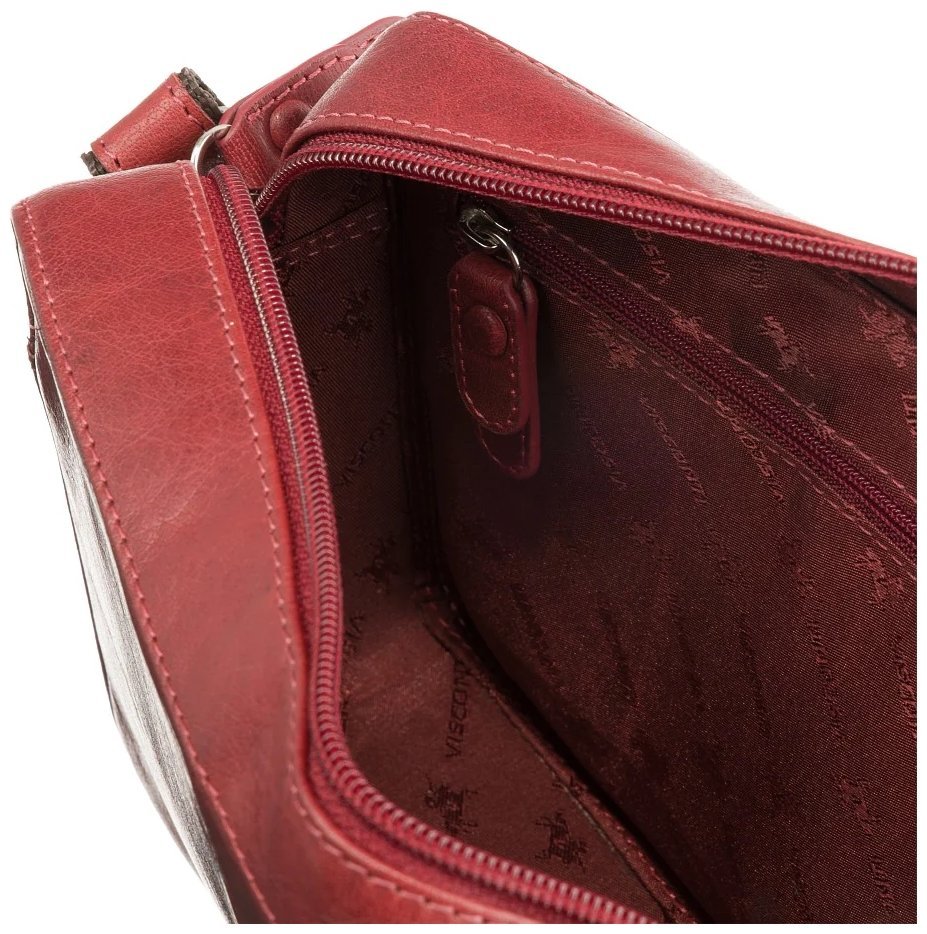 Женская горизонтальная сумка-кроссбоди из натуральной кожи красного цвета Visconti 70749