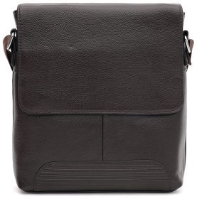 Коричневая мужская плечевая сумка среднего размера из натуральной кожи Keizer 71749