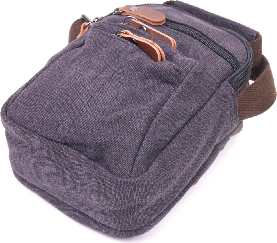 Черная небольшая мужская сумка-барсетка из плотного текстиля с ручкой Vintage (2421243)