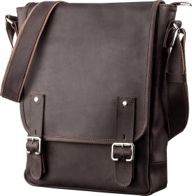 Чоловіча шкіряна сумка на плече коричневого кольору в стриманому стилі SHVIGEL (11129)