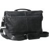 Черный деловой мужской портфель из кожи флотар с клапаном на замке Vip Collection (21116) - 3