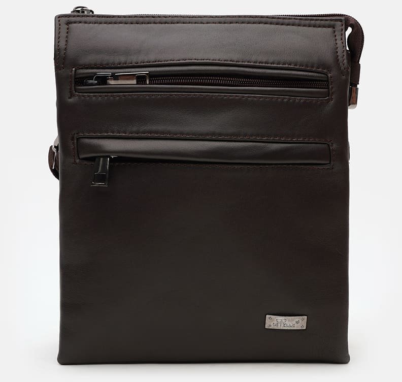 Коричневая мужская сумка-барсетка из гладкой кожи с ручкой и плечевым ремнем Ricco Grande (21388)