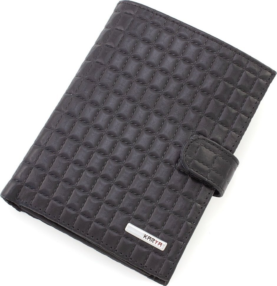 Стеганое мужское портмоне из натуральной кожи с блоком под документы KARYA (55949)