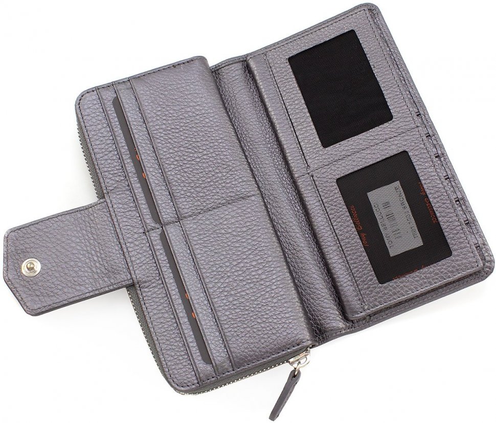 Большой женский кожаный кошелек темно-серого цвета с блоком под карты Tony Bellucci (10857)