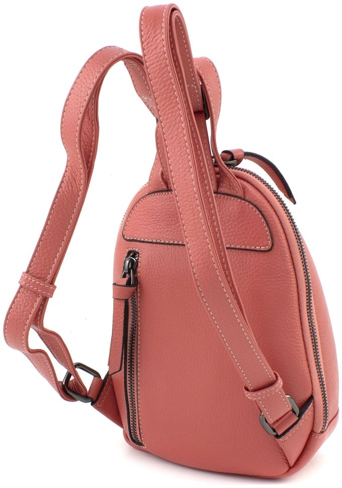 Компактный женский кожаный рюкзак персикового цвета KARYA 69749