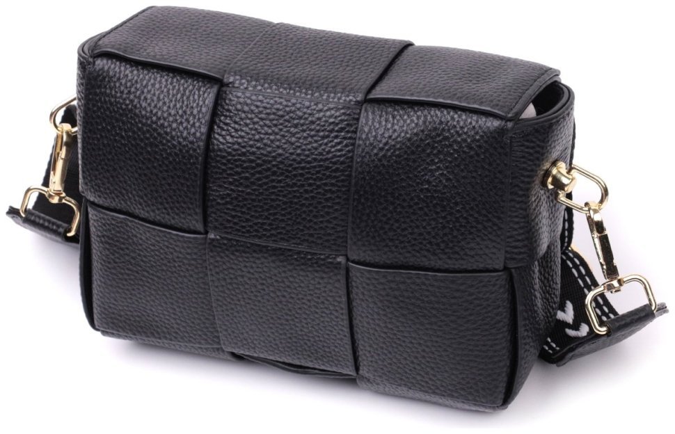 Классическая женская сумка-кроссбоди из плетеной кожи черного цвета Vintage 2422313