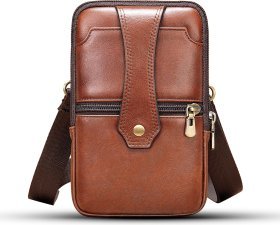Мужская вертикальная коричневая сумка на пояс из натуральной кожи на пояс Vintage (20368)