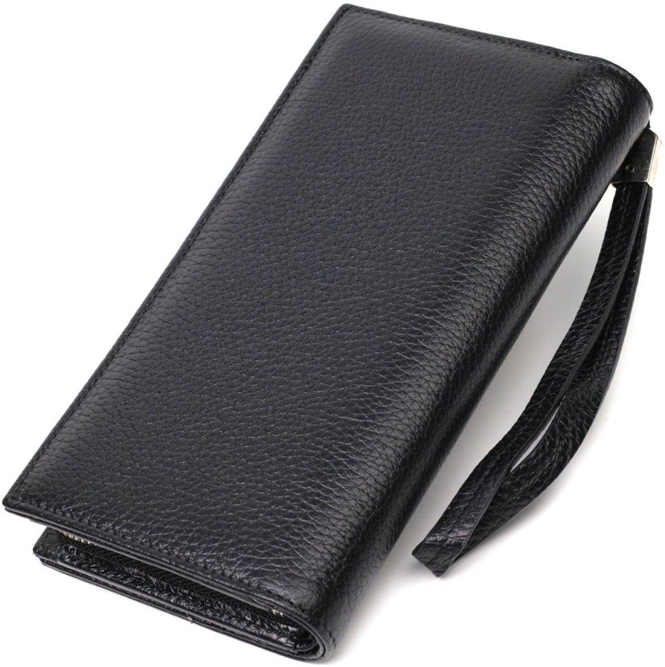 Практичный женский кошелек-клатч из натуральной кожи черного цвета с блоком для кредитных карт Tony Bellucci (2422033)