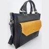 Стильная мужская сумка портфель из кожи Крейзи черная с желтым VATTO (11692) - 3