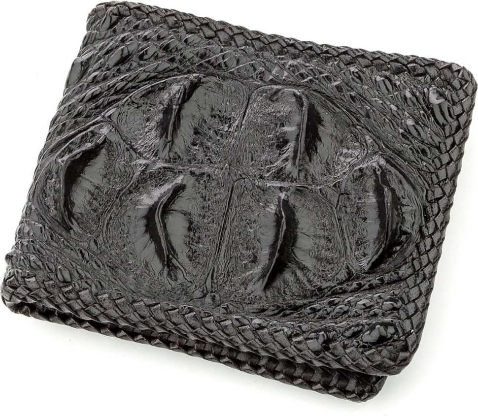 Мужское портмоне из фактурной крокодиловой кожи черного цвета CROCODILE LEATHER (024-18580)
