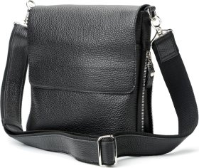 Мужская черная сумка через плечо из натуральной кожи с выраженной фактурой SHVIGEL (11016)