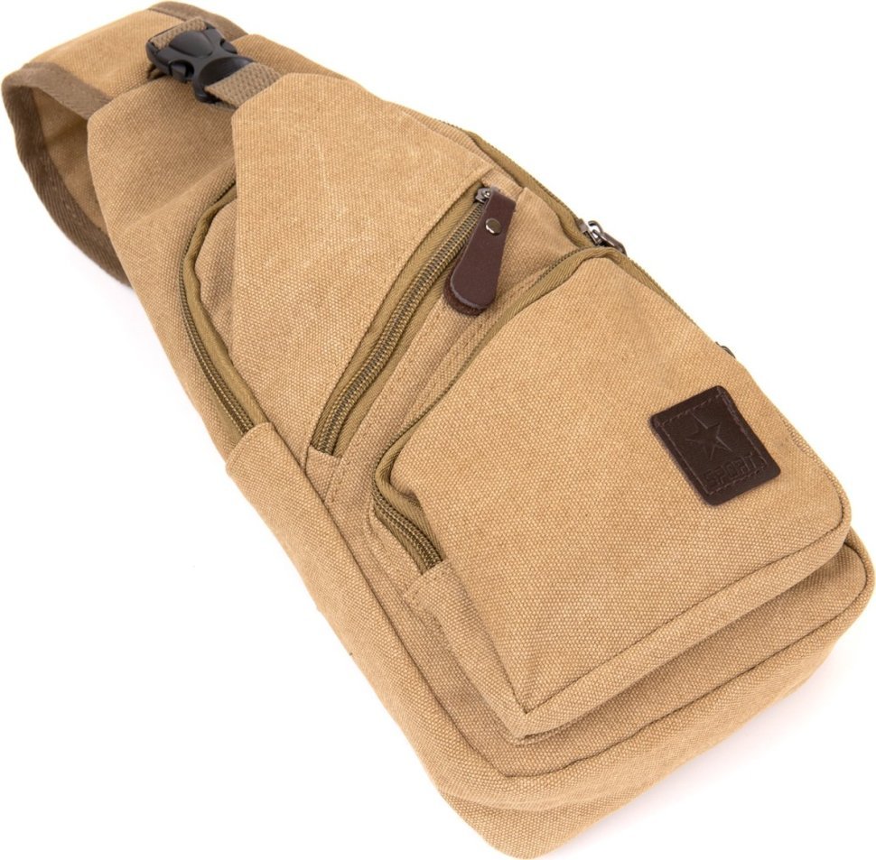 Текстильная мужская сумка-слинг цвета кэмел Vintage (20564)
