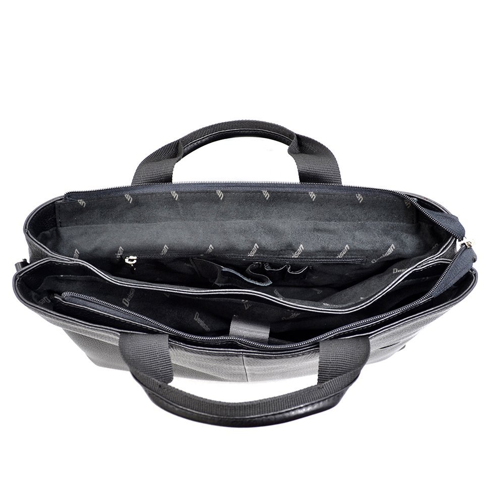 Вместительная сумка-портфель из мягкой кожи черного цвета - DESISAN (11586)