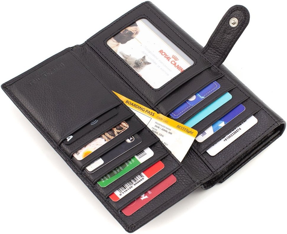 Черный женский кожаный кошелек с блоком под карты ST Leather 1767451
