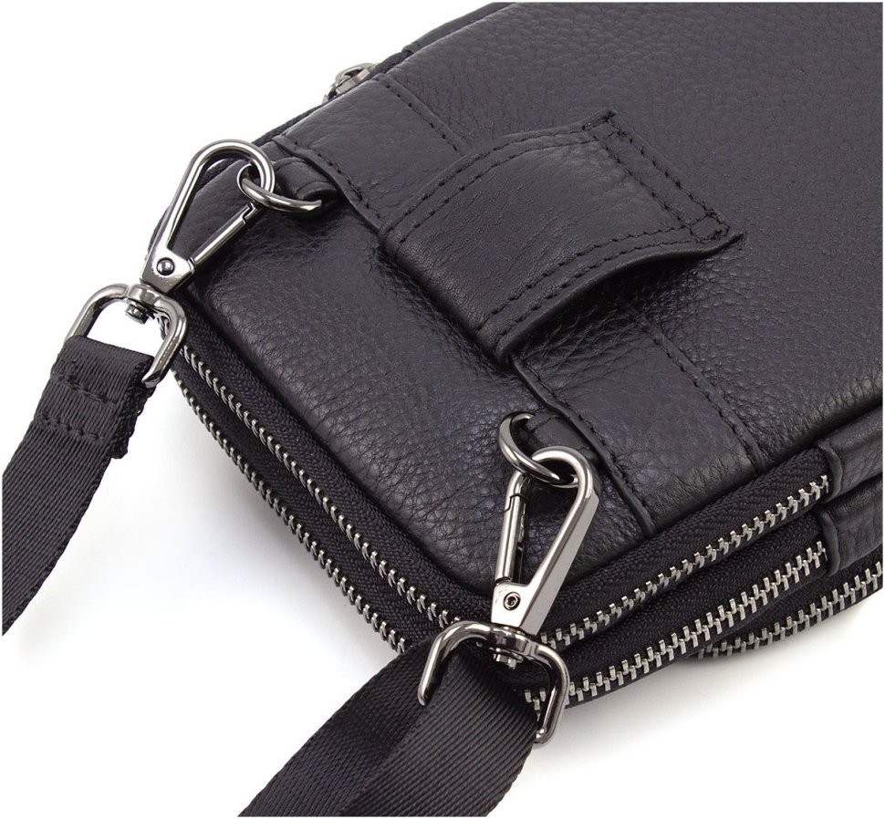 Маленькая мужская сумка на пояс из натуральной кожи черного цвета H.T Leather 67751