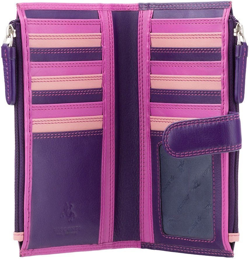 Розово-фиолетовый женский купюрник из натуральной кожи с RFID - Visconti Bermuda 68751
