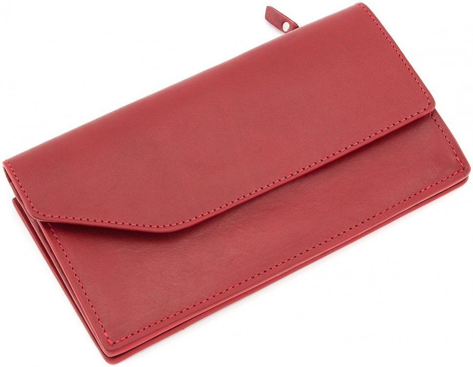 Красивый красный кошелек ручной работы из гладкой кожи Grande Pelle (13302)