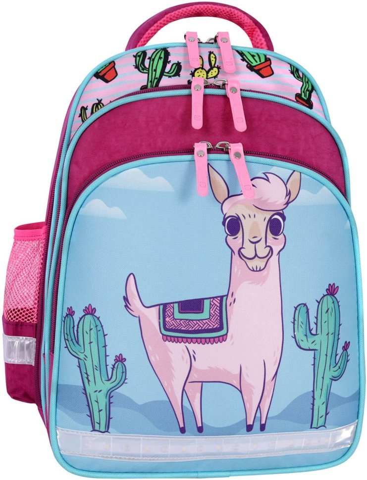 Малиновый рюкзак для школы из текстиля с ламой Bagland (53852)