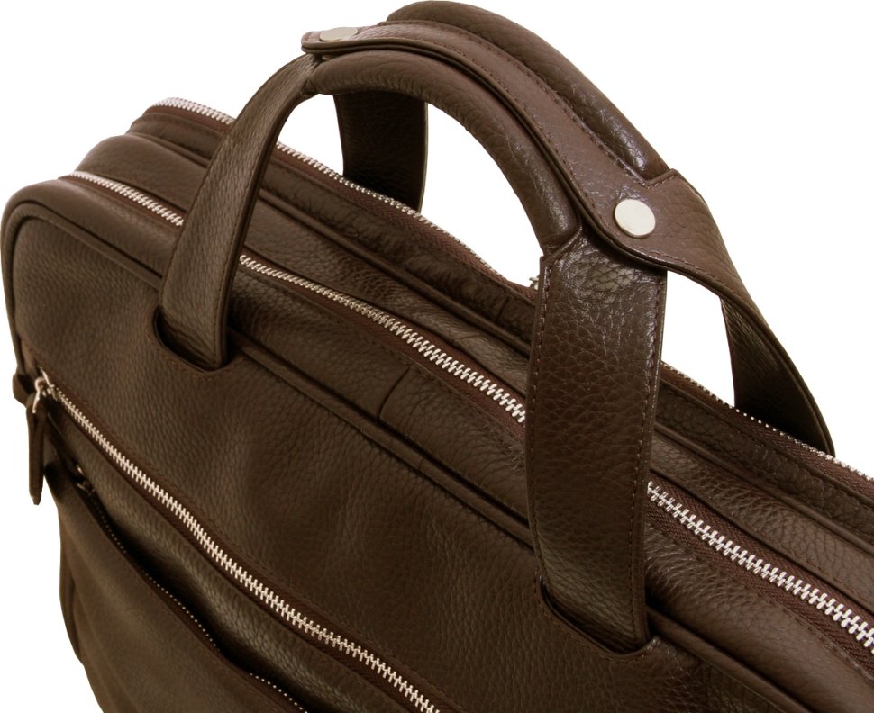 Коричневая сумка для ноутбука из натуральной кожи коричневого цвета на два отделения Vip Collection (21122)