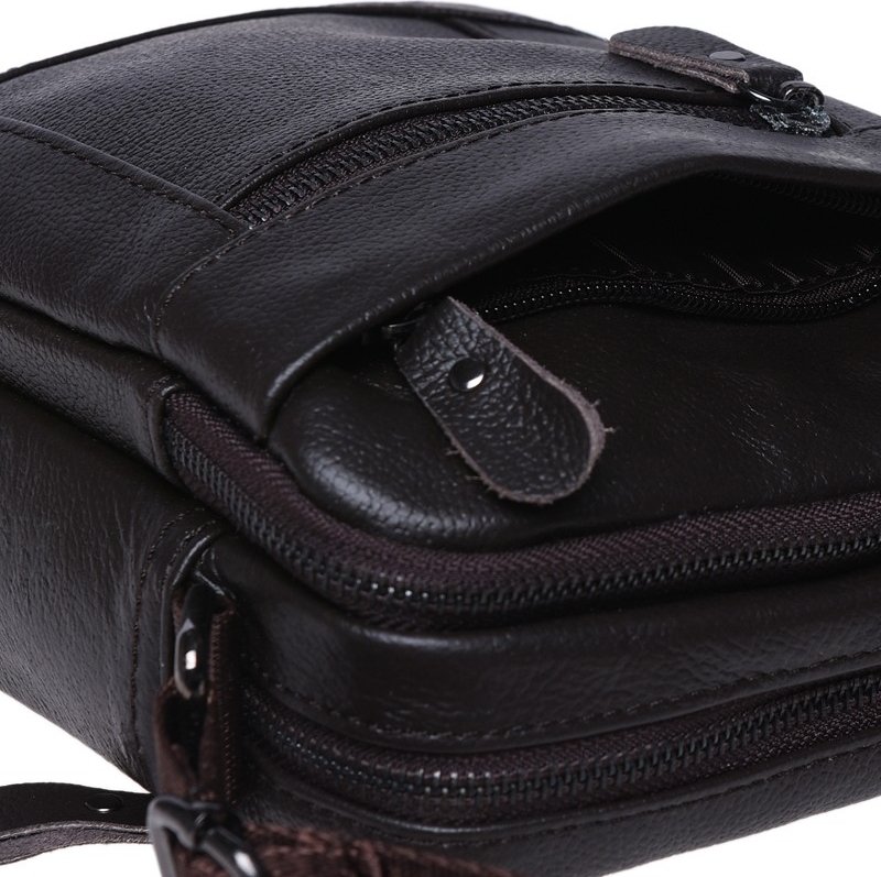 Коричневая мужская сумка на плечо маленького размера из натуральной кожи Borsa Leather (21317)
