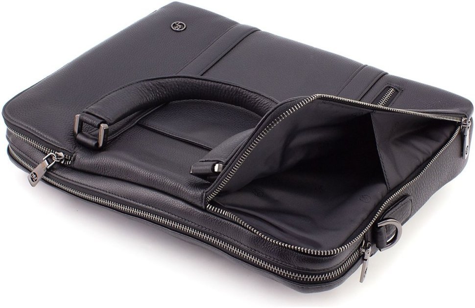 Большая мужская сумка под ноутбук из натуральной черной кожи с ручками H.T Leather 67752