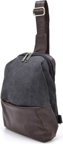 Мужская сумка-рюкзак на одно плечо из натуральной кожи и текстиля TARWA (21691)
