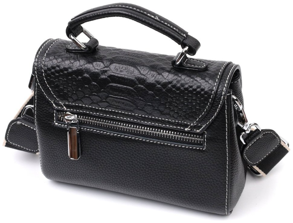 Стильная женская сумка из фактурной кожи черного цвета с ручкой Vintage 2422416