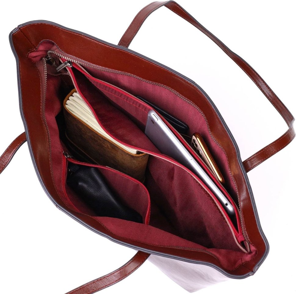 Практичная женская сумка-шоппер из натуральной кожи коричневого цвета Vintage (2422103)