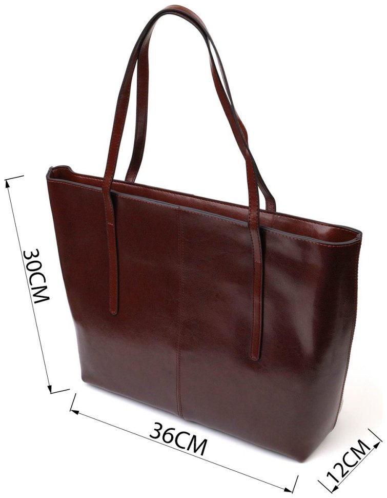 Практичная женская сумка-шоппер из натуральной кожи коричневого цвета Vintage (2422103)